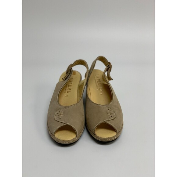 BOGO La Plume Wedge Slingback Sandal Taupe Nubuck Leather Womens EUR 39 US 8.5 - Picture 3 of 15